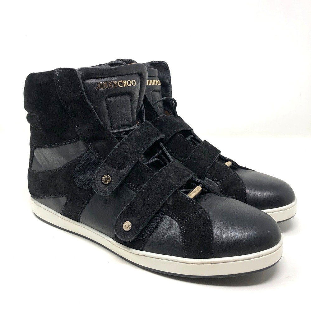 Jimmy Choo Soave High Top Sneaker Womens 42 11 Black Leather Suede Nero